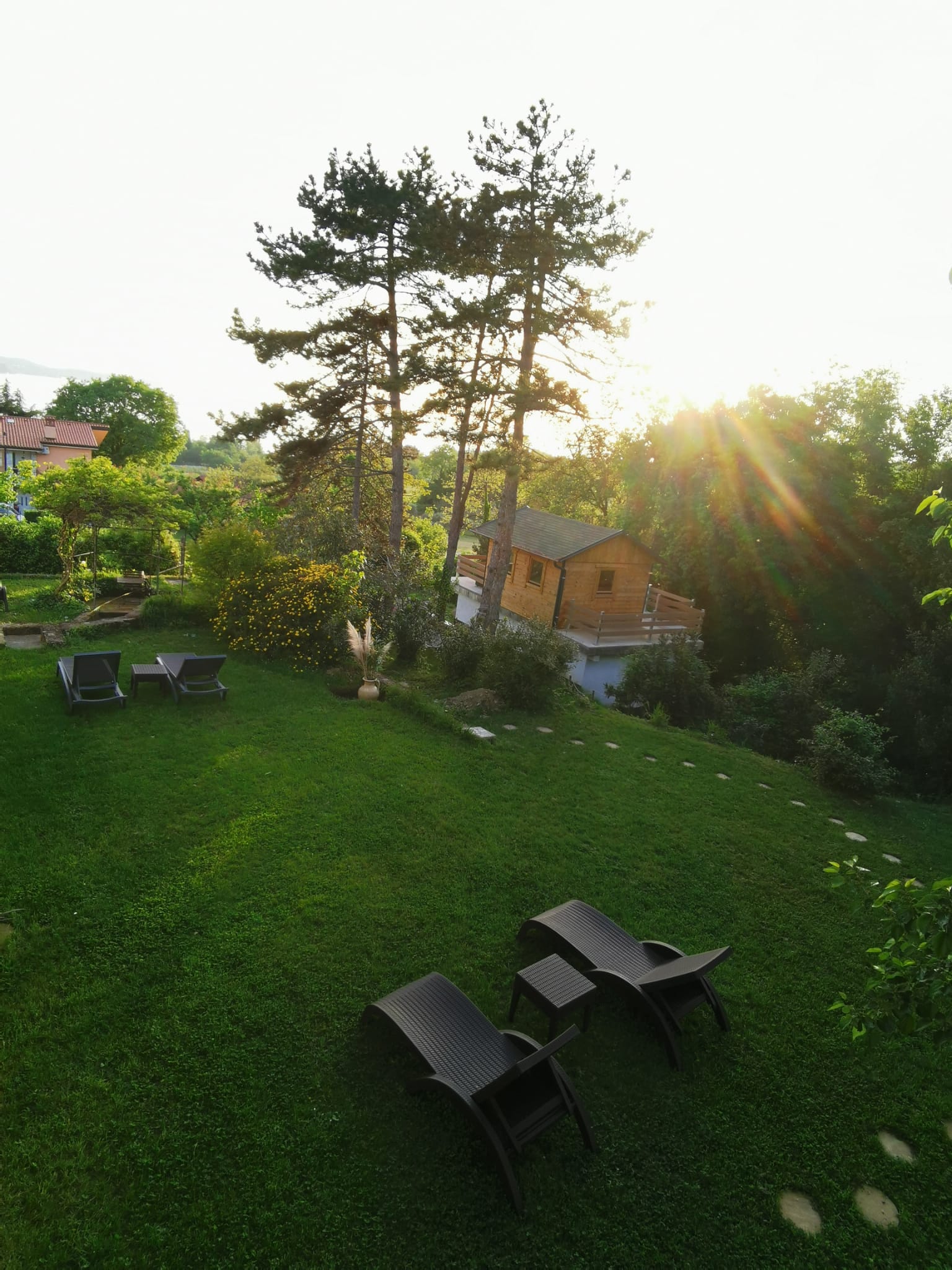 Aerial view of the lawn and fitness area